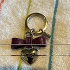 Coach Women   s Purple Leather Heart Charm Key Chain Keyring W  Bow Logo  Silver