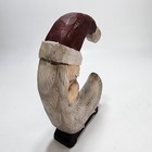 Primitive Christmas Carved   Painted Wood Crescent Moon Santa Claus W Mica Snow