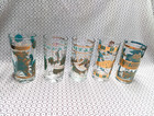 Set Of 5 Vintage 5 5     Turquoise   Gold Clear Souvenir Glasses  Nm  Ut  Ok  Sfo