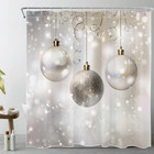 Christmas Shower Curtain Set Silver Xmas Balls Winter Bathroom Curtain With H   