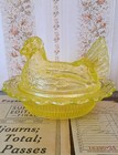 Authentic Rare Mosser Vaseline 6 5    Uranium Glass Hen On Nest Candy Dish Perfect