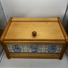 Good Wood Taiwan Beech Wood Rectangle Bread Bin Box Vintage Blue   White Floral
