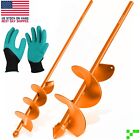2x 2  4  Garden Auger Drill Bit W gloves Ground Spiral Hole Digger Bulb Planting