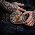 Santa Muerte Oval Belt Buckle Silver And Rosetone Western Style Buckle 