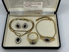 Nos Vintage Arlene Dahl   14k Gold Electroplate With Garnet Gem Jewelry Set