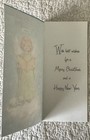 Unused Christmas Girl Angel Cloud Lamb Wing Halo Vtg Paper Greeting Card 1950s