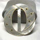 Vintage Mother Of Pearl Rhinestone Stars Buckle Scarf Slide - 1960 s