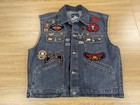 Vintage Harley Davidson Denim Biker Vest Large Patches Pins Sturgis Black Hills