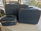 Vintage American Tourister 3 Piece Blue Suitcase Train Case Luggage Set