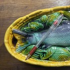 Vtg Majolica Fish Trout Basket Platter Home Wall Decor  Trompe L   oeil   15    X 7   