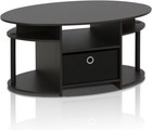 Oval Coffee Table With Bin Built-in Storage Shelves Engineered Wood Living Room