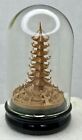 Vintage Chinese Hand Made Cork Carved Tower In Glass Dome On Wooden Stand 4    New