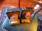 Vintage Fireman Firefighter Resin Heads On Wood Bookends 5 5  X 8 5  