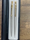 Vintage Parker Classic Ball Pen   Pencil Set Chrome W gold Tone   Box