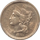 1865 Three Cent Nickel - Pcgs Ms-62  Lustrous 