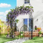 7 4ft Steel Garden Arch With Gate  Wedding Arch Stand For Outdoor  Black