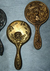 Antique Art Nouveau Lady Vanity 4  Hand Held Mirror Silver Plate Brass 4pc Lot