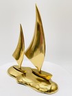 Vintage Solid Brass Double Sailboat Nautical Ship Sculpture Figurine Sail Boat