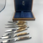 Vintage Queen Cutlery Stainless Steel Knifes Eight Stag Handle  Walnut Box
