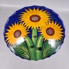 Talavera Mexican Pottery Hand Painted Sunflowers Scalloped Edge Terracotta Bowl