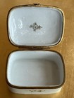 Antique F B S French Porcelain Hand Painted Hinged Trinket Gilt Dresser Box