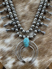 Native American Navajo Handmade Silver Kingman Turquoise Squash Blossom Set 18   