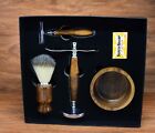 Brown Badger Hair Shaving Brush Complete Set With 3 Edge Safety Razor For Men