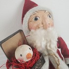 Primitive Handmade Santa Doll Christmas Display Wool Paper Mache Snowman Spool