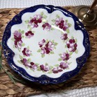 Vintage Japanese Porcelain Floral Serving Bowl Cobalt Blue Rim Scalloped Mcm 9   