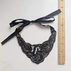 Vintage Hand-beaded Statement Bib Necklace Black Bead Crystal Embroidered Collar