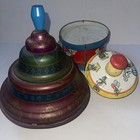 Lot Of 3 Vintage Ohio Art Metal Toys Spinning Top Drum Antique