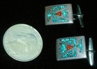 Old Thunderbird   Sterling Silver  Turquoise   Coral  Navajo Cufflinks 