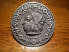Vintage Antique French White  kitty Cats In A Hamper basket  Floral Metal Button