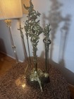 Vintage French Louis Xv Rococo Ornate Brass Fireplace Tool Set