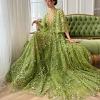 Lace Half Sleeves Evening Dresses 2024 Women Evening Dress Wedding V-neck - 