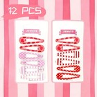 12 Pack Red   Pink Snap Hair Clips With Cute Heart Stripe Polka Dot Print - 