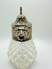 Vintage Lion s Head Diamond Point Glass Syrup Creamer Pitcher Silver Plated