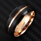 Engraved 8mm Men s Black Brushed Tungsten Carbide Rose Gold Plated Band Ring