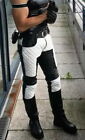 Men Real Leather Bikers Pants Black   White Quilted Panels Bluf Pants
