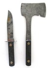 Vintage Hand Forged Steel Notched Hatchet Fixed Blade Hunting Knife Set Camping