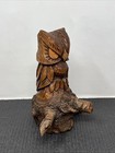 Vintage Hand Carved Owl Wooden On Stump With Branches 6   