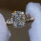 3 10ctw Cushion Cut Moissanite Three Stone Engagement Ring 14k White Gold Plated