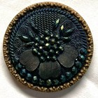 Large Medium Victorian Era Lacy Black Glass In Metal Button