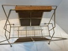 Vintage Brass Gold Wood Panel Magazine Rack Hollywood Regency Mid Century Mcm