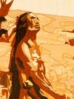 Native American Indian On Horse Landscape Vintage Rustic Style Marquetry Inlay F