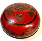 Vintage Chinese Lidded Wooden Lacquer Wedding Box Hand-painted Black 5   X  2 50