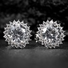 Men Women Round Halo Cluster Spike 925 Sterling Silver Halo Circle Stud Earrings