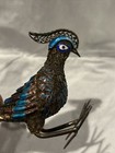 Vintage Chinese Gilt  925 Silver Filigree Enamel Peacock Bird Figurine