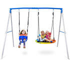 440lbs Metal Swing Set Heavy Duty Frame Kids Outdoor Backyard Play With 2 Swings