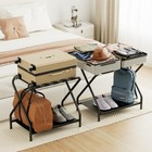 Foldable Luggage Rack Set 2 Pack     Metal Suitcase Stand With Extra Storage Shelf